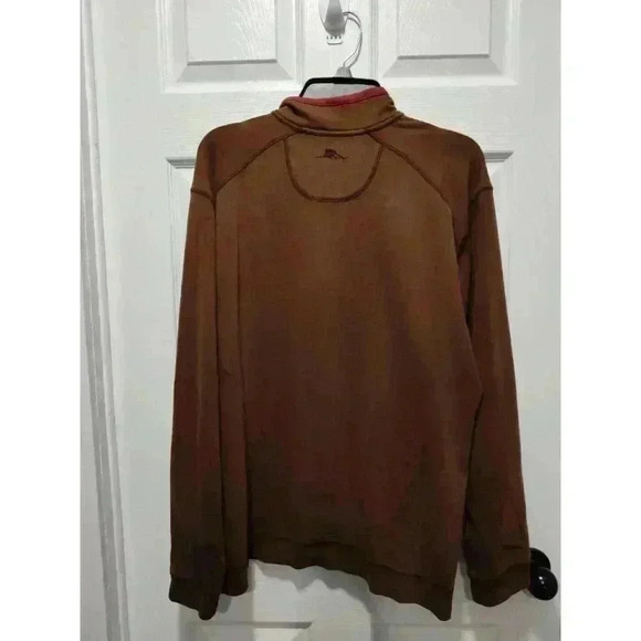TOMMY BAHAMA Men’s 1/4 Zip Brown Pullover Sweater 100% Pima Cotton Size LARGE - Picture 2 of 9